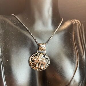 Sterling silver elephant rope chain 20 inch chain 1.5 inch pendant